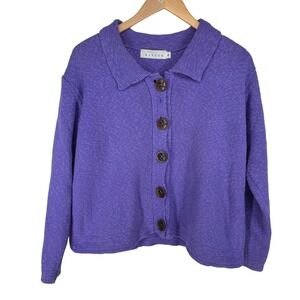 Willow Womens Knit Chunky Cardigan Sweater Purple Textured Button Collared Small